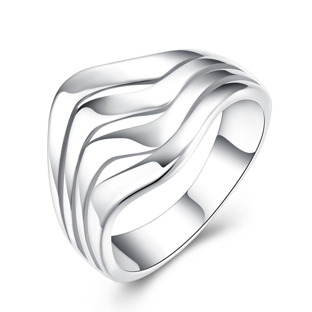 925 Sterling Silver Four Lines Smooth Ring