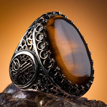 925 Sterling Large Silver Tughra Mens Ring with Tigereye Stone Fashion Turkish Premium Quality Handmade Jawelery
