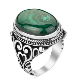 925 Sterling Silver Men's Green Malachite Stone Ring Men's Ring with Stone Quality Silver Malachite Ring