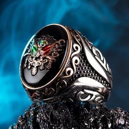 925 Sterling Silver Ottoman Coat of Arms Silver Ring on Black Onyx Stone Exclusive Ring for Men Gemstone Onyx Ring