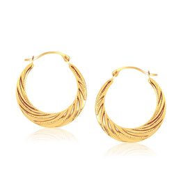 14k Yellow Gold Textured Graduated Twist Hoop Earrings
