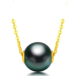 18K Solid Gold Chain Genuine Saltwater Cultured Tahitian Pearl Pendant Necklace - jewelrycafee