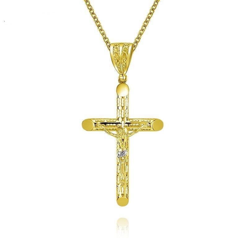 Classic Jesus Crucifix Cross Charm 14K Solid Gold Anniversary Birthday Christian Jewelry Classic Vintage Christ Pendant - jewelrycafee