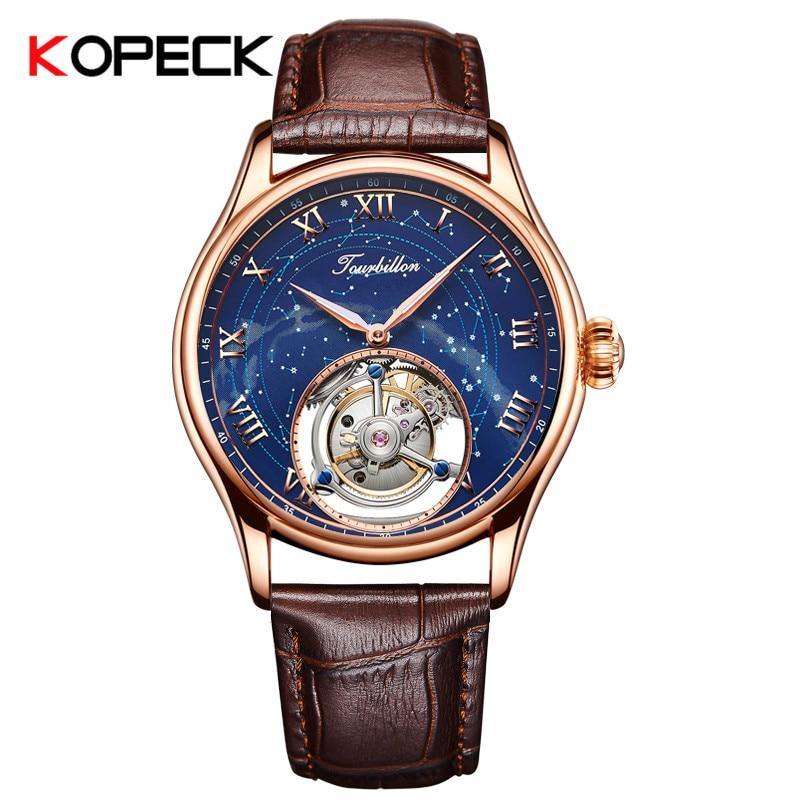 Luxury Business Men's Starry Tourbillon Mechanical Watches Sapphire Clock Tourbillon Hollow Movement Man Watch Genuine Leather - jewelrycafee