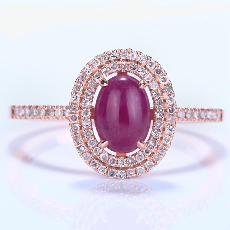 Solid 14K Rose Gold Flawless 7x5mm Oval 1.16ct Ruby Engagement Wedding Natural Diamonds Gemstone Elegant Lady Fine Jewelry Ring - jewelrycafee