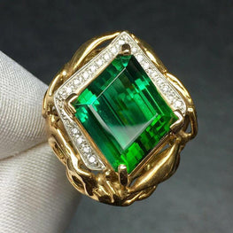 Fine Jewelry Real Pure 18 K Gold 100% Natural Green Tourmaline Gemstone 12.38ct Female Rings Brazil Origin for Women's Gift - jewelrycafee
