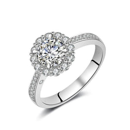 Genuine 1CT Round Cut Moissanites Diamond Ring 14k 585 White Gold Wedding Bands Jewelry For Women - jewelrycafee