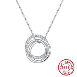 Pure 925 Sterling Silver Pendant Necklace Women Clear AAA Zircon Combine Circle Fashion Party Gift Jewelry SN175 - jewelrycafee