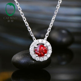0.44ct Natural Red Ruby Pave Set Halo Diamond 14k White Gold Exquisite Pendant for Women - jewelrycafee