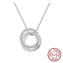 Pure 925 Sterling Silver Pendant Necklace Women Clear AAA Zircon Combine Circle Fashion Party Gift Jewelry SN175 - jewelrycafee