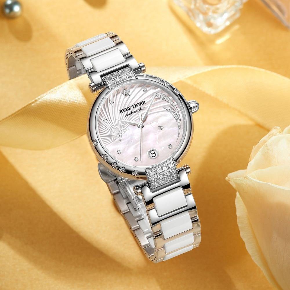 Reef Tiger/RT Luxury Fashion Automatic Watches Reloj Mujer Women Diamond Ladies Bracelet Starking Watch Relogio Feminino RGA1592 - jewelrycafee