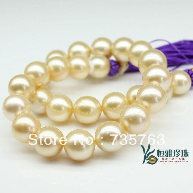 xiuli 00154 HUGE 18"14MM AUSTRALIA SOUTH SEA NATURAL GOLD PERFECT ROUND PEARL NECKLACE 14KGP - jewelrycafee