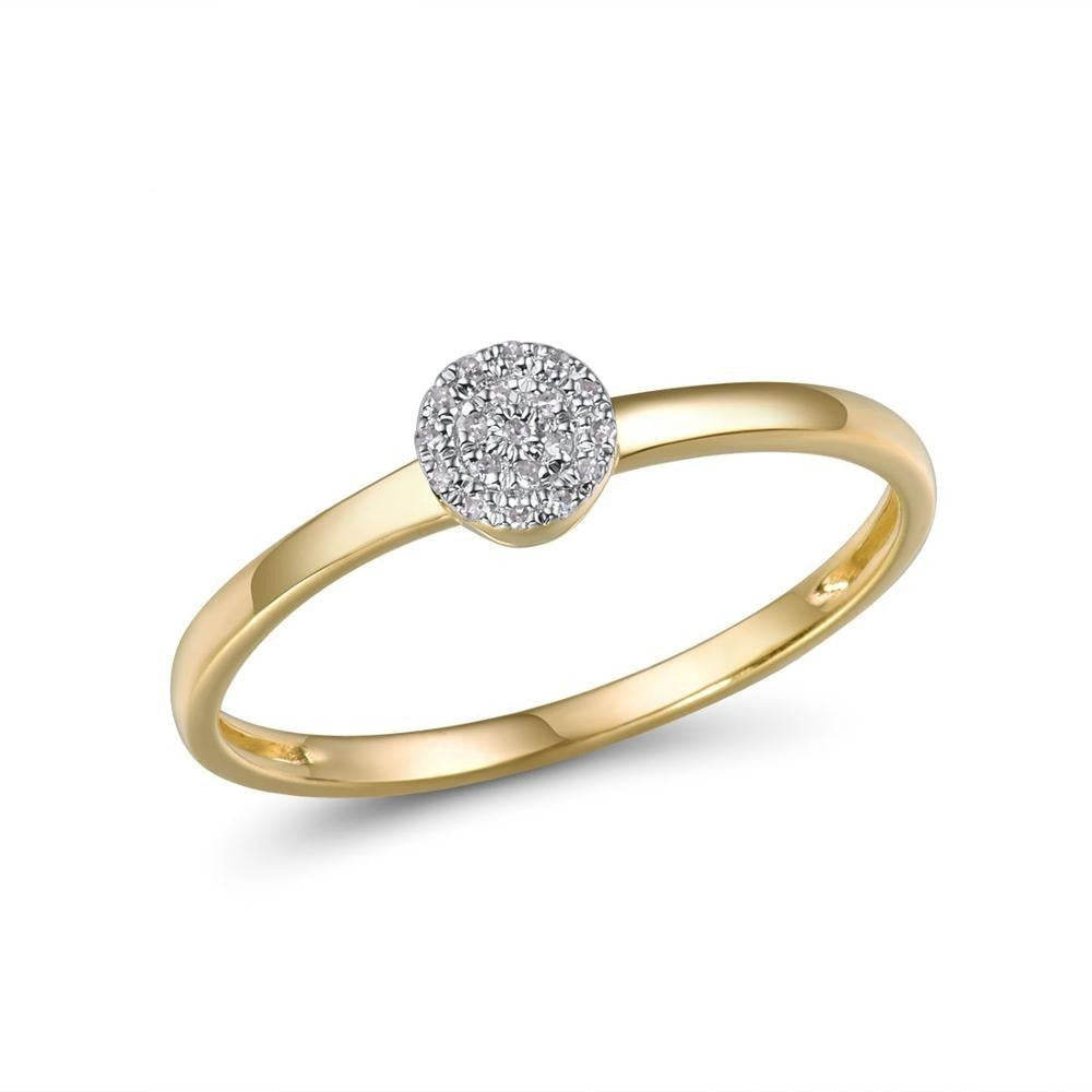 Pure 14K Yellow Gold Sparkling Diamond Dainty Round Circle Ring for Women Anniversary Trendy Fine Jewelry