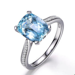 ML Natural Aquamarine 18K Pure Gold 2020 New Hot Selling Top Ring Women Heart Shape Ring  For Ladies  Woman Genuine Jewelry - jewelrycafee