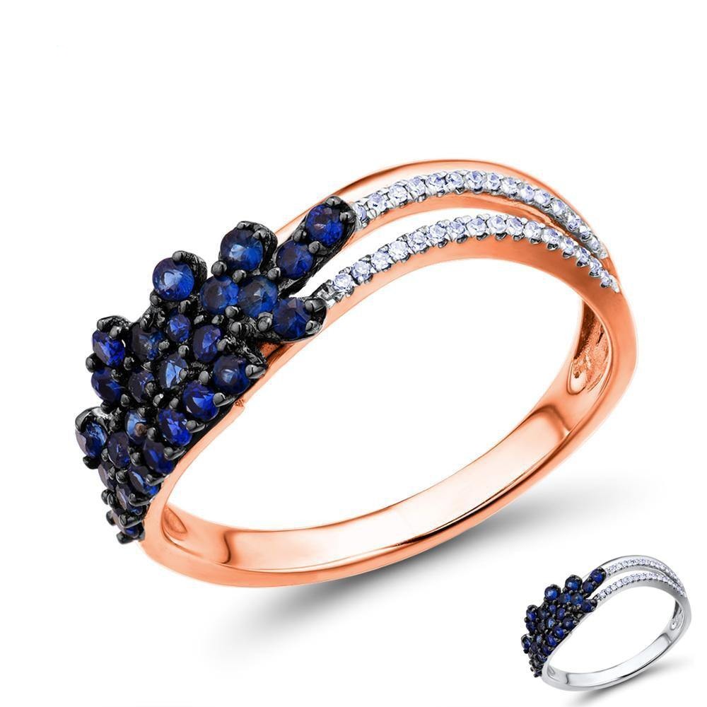 VISTOSO Gold Rings For Women Genuine 14K 585 Rose Gold WhiteRing Sparkling Diamond Natural Blue Sapphire Luxury Fine Jewelry - jewelrycafee
