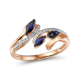 14K Rose Gold Sparkling Natural Diamond Ring with Blue Sapphire Luxury Trendy Fine Jewelry  For Women