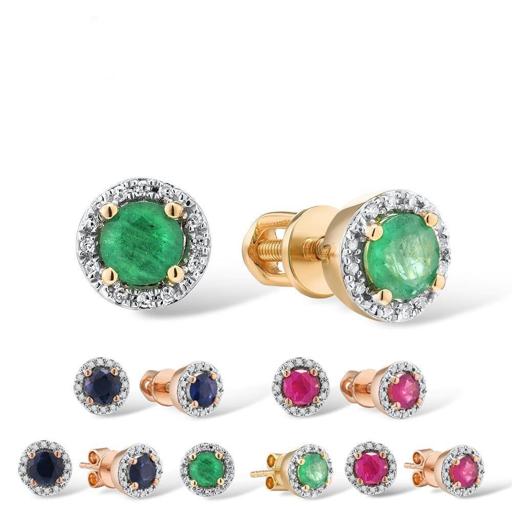 VISTOSO Gold Earrings For Women Genuine 14K 585 Yellow Rose Gold Round Emerald Blue Sapphire Ruby Stud Earrings Fine Jewelry - jewelrycafee