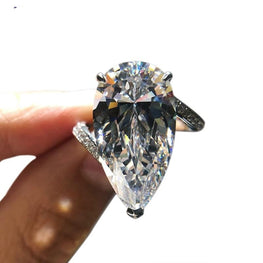 925 Sterling Silver Super Luxury 12x22mm Pear-Shaped Cut High Carbon Diamond Ring Very Shiny Simulation Diamond Ring