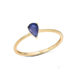Genuine 14K Yellow Gold Ring with Fancy 6X4mm Blue Sapphire Engagement Ring Fine Jewelry For Women