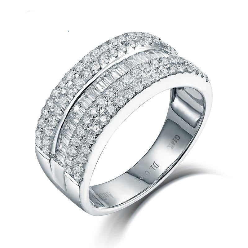 New Real 14K White Gold Round Baguette Diamond Wedding Ring Fine Jewelry for Wife Birthday Gift Charming Loving Rings - jewelrycafee