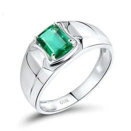 18k White Gold Men's Natural Emerald Wedding Engagement  Ring Colombian Emerald Gemstone Ring.