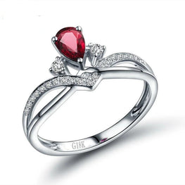 Solid 18K White Gold Pear Natural Ruby Ring for Anniversary Jewelry Gift Dating for Women WU291 - jewelrycafee