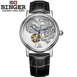 3D Hand Relief Design BINGER Men Automatic Self-wind Famous Brand Fashion Luxury Watch Leather Strap Mechanical Wristwatches - jewelrycafee