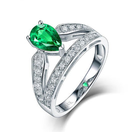 Pretty Design 14K White Gold Natural Colombia Emerald Ring Charming Diamond for Women Wedding Fine Jewelry Wholesale - jewelrycafee
