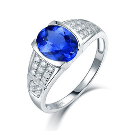 14K Beautiful White Gold  Good Quality Tanzanite Ring Real Shinning Diamond Fine Jewelry for Wife Anniversary Gift