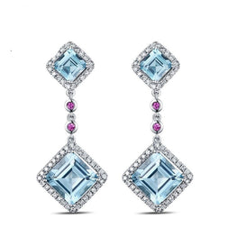 Lovely Drop Earrings 14K White Gold 7.52ct Natural Sky Blue Topaz Diamonds Pink Ruby Engagement Earrings - jewelrycafee