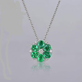 Natural 1.42CT Emerald H SI Diamond Engagement 14k White Gold Pendant Chain - jewelrycafee
